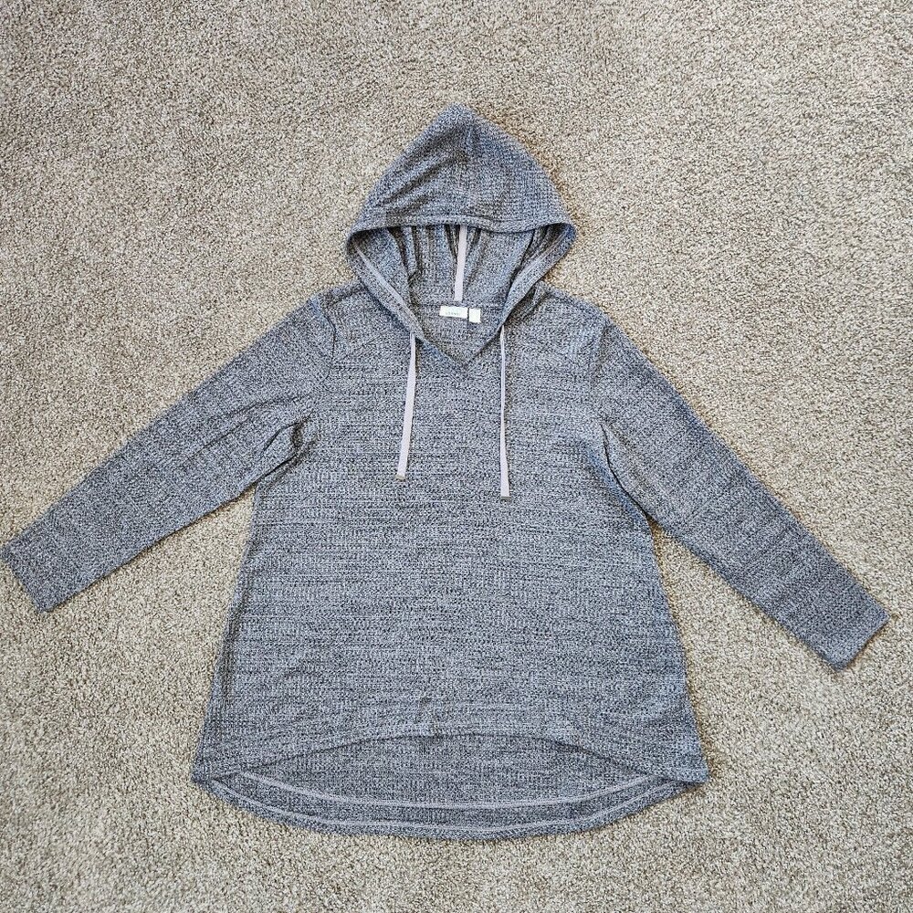 LOGO Lounge by Lori Goldstein Size L Gray Waffle Tunic Hoodie with Pockets